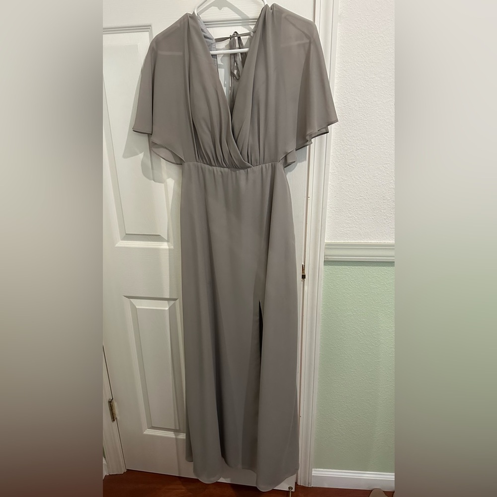 Bridesmaid Gray Chiffon Maxi Dress
